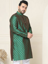 SOJANYA Plus Geometric Woven Design Mandarin Collar Long Sleeve Cotton Silk Straight Kurta
