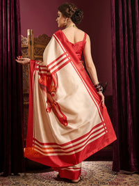 Saree mall Off White Ethnic Printed Durga Puja Saree