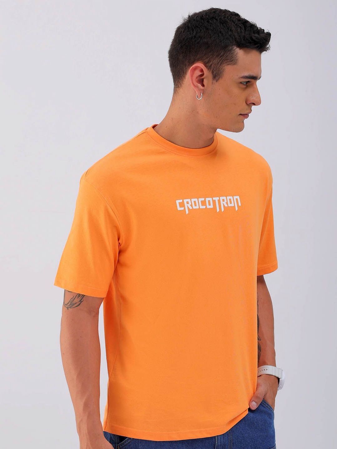 The Indian Garage Co Men Typography Printed Round Neck Cotton Oversized T-Shirt