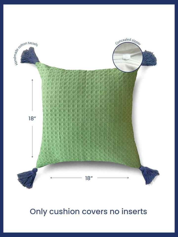 URBAN SPACE Green & Blue 2 Pieces Checked Pure Cotton Square Cushion Covers