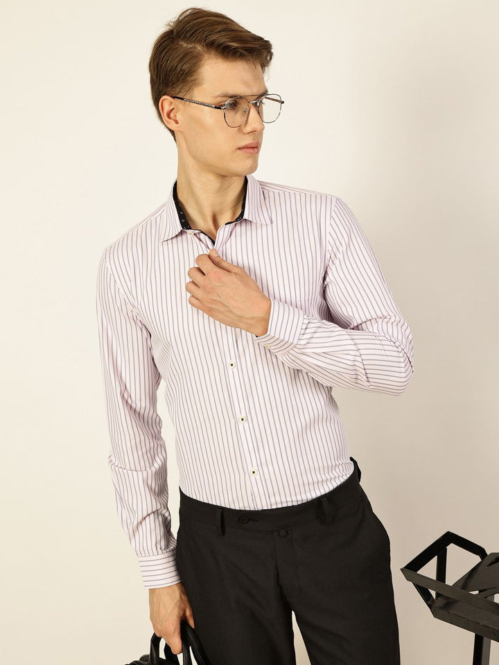 Thomas Scott Men Smart Cutaway Collar Vertical Striped Cotton Formal Shirt