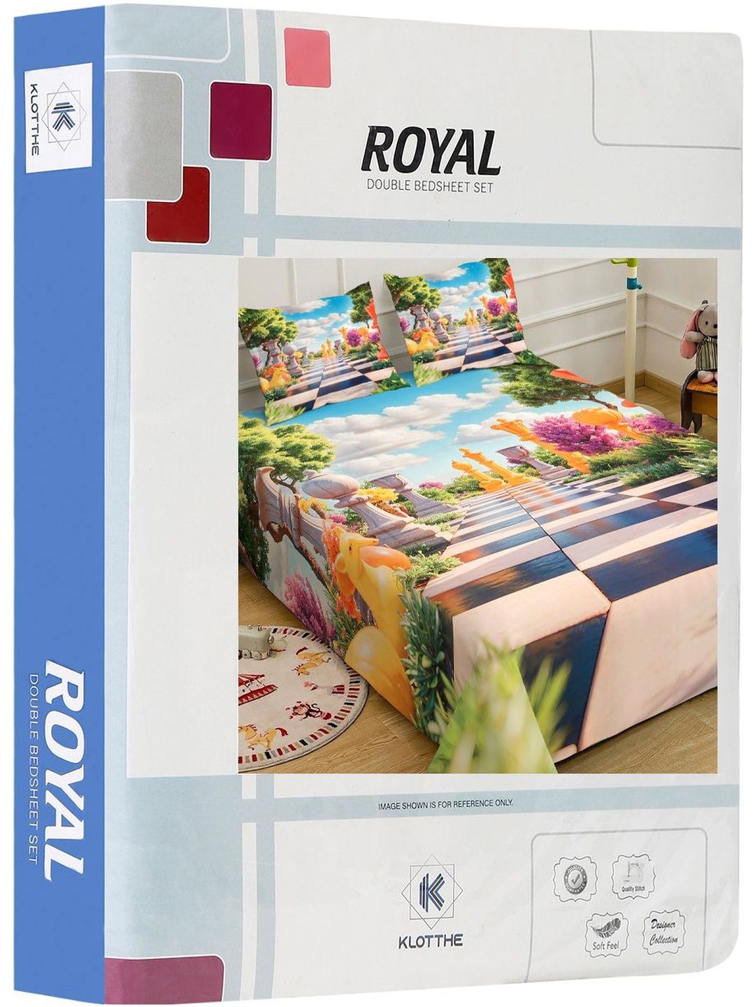 Klotthe Chess Printed 400 TC King 7D Bedsheet & 2 Pillow Covers-2.50 m x 2.25 m
