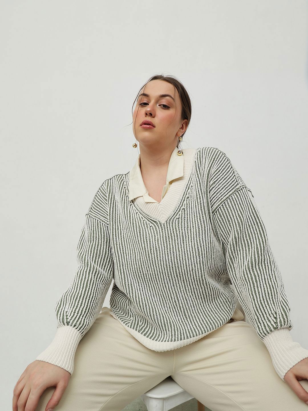 CURVY STREET Women Striped Pullover Sweater