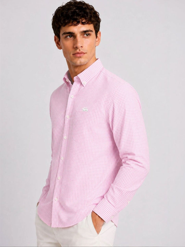 ADRO Men Pink & White Mini Checked Regular Fit Casual Cotton Shirt
