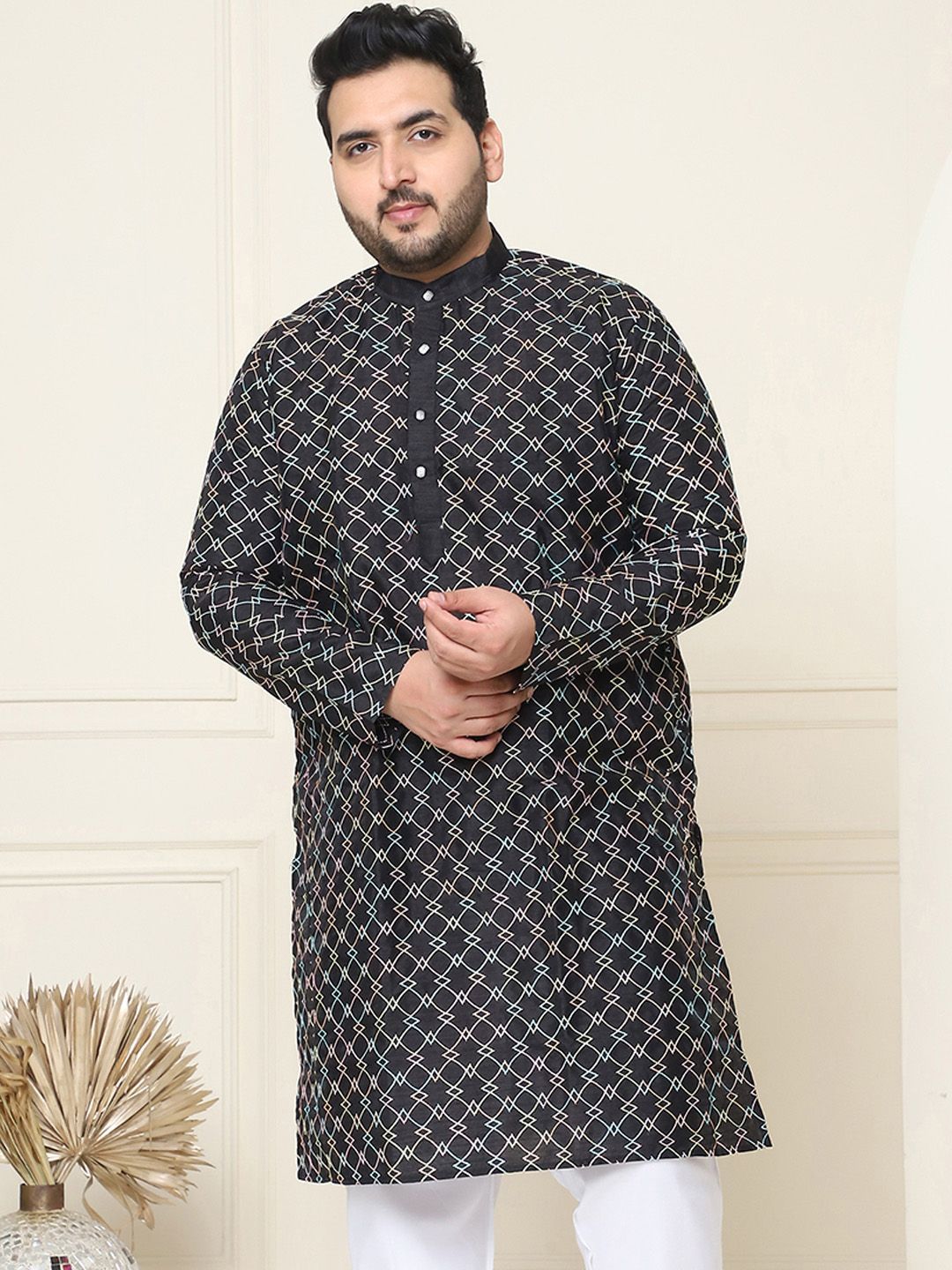 SOJANYA PLUS Geometric Printed Mandarin Collar Regular Straight Kurta