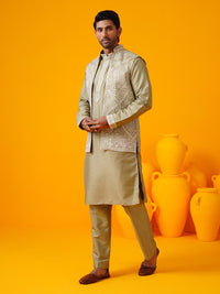 SOJANYA LUXE Motif Etnik Bersulam Kolar Mandarin Kurta Lurus & Seluar & Jaket