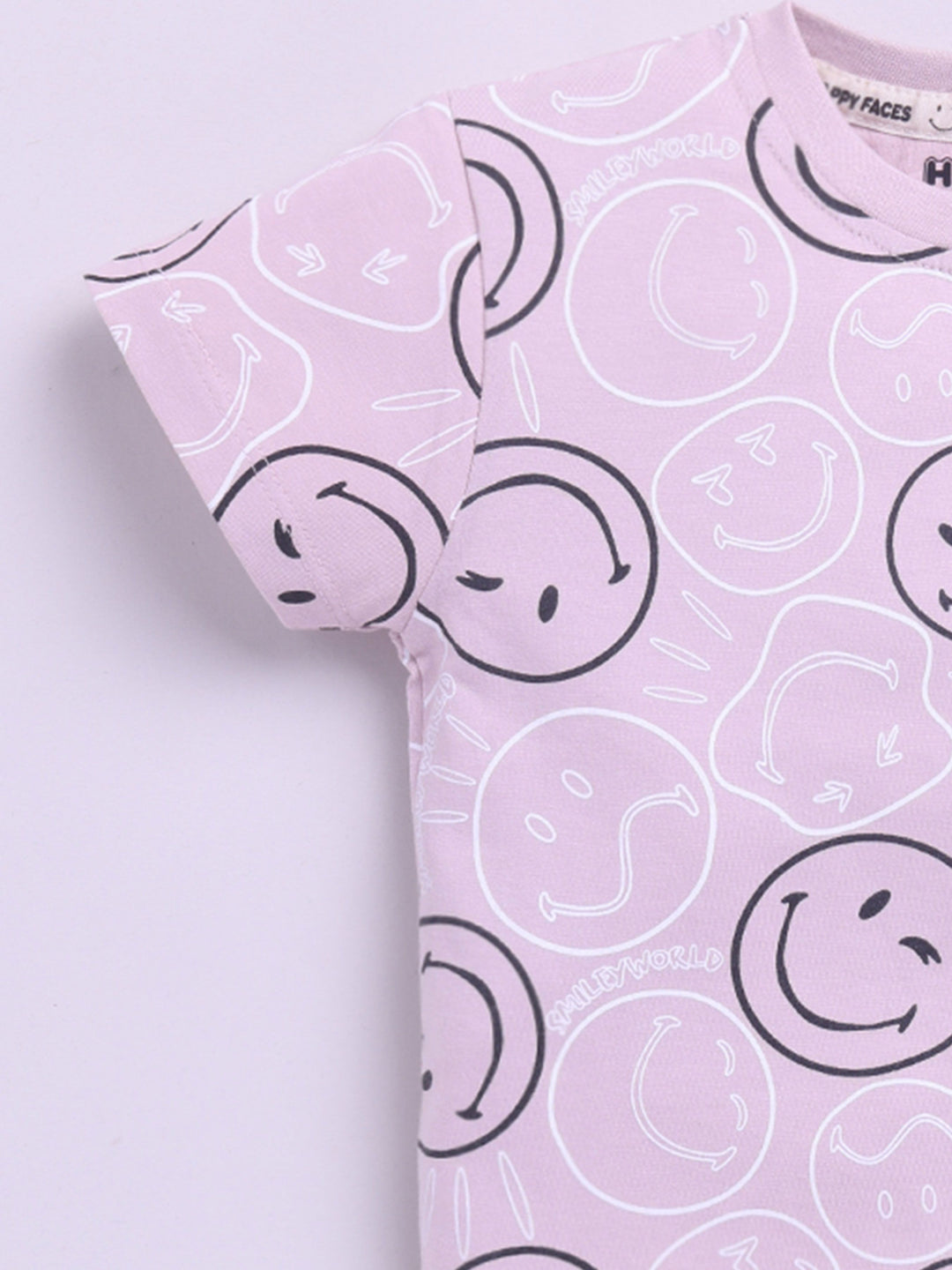 Happy Faces Kids Girls Smiley Printed Pure Cotton T-Shirt