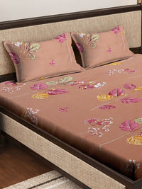 Myntra Elegant Homes Brown Floral Pure Cotton 400 TC Fitted King Superfine Bedsheet with 2 Pillow Covers-98 x 89 inches