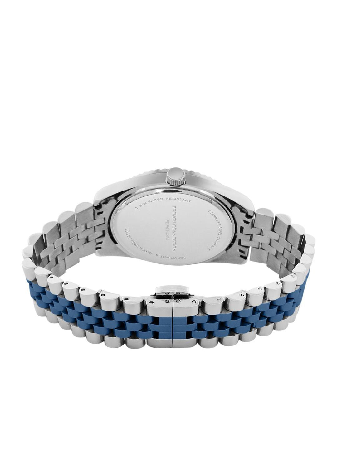 Sambungan Perancis Lelaki Dail Corak & Gelang Keluli Tahan Karat Tali Analog Watch FCP41USM