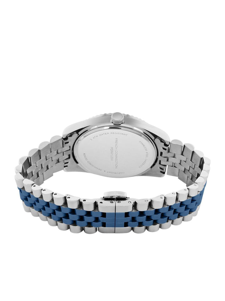 Sambungan Perancis Lelaki Dail Corak & Gelang Keluli Tahan Karat Tali Analog Watch FCP41USM