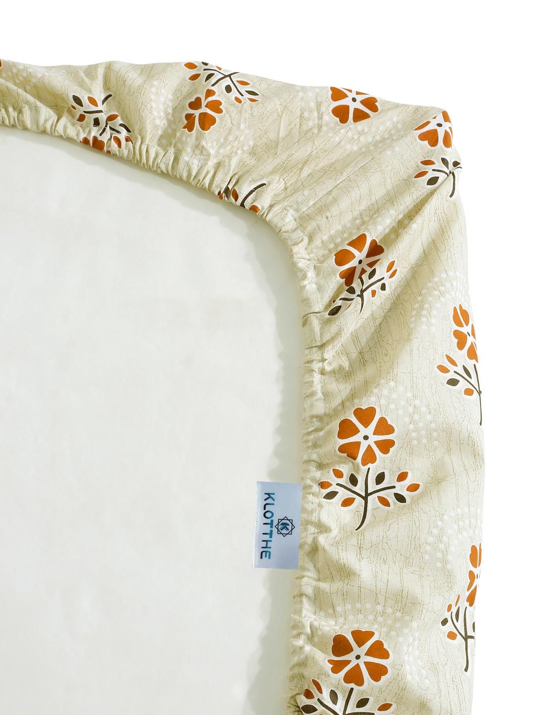 KLOTTHE Yellow Floral Cotton Single Bedsheets