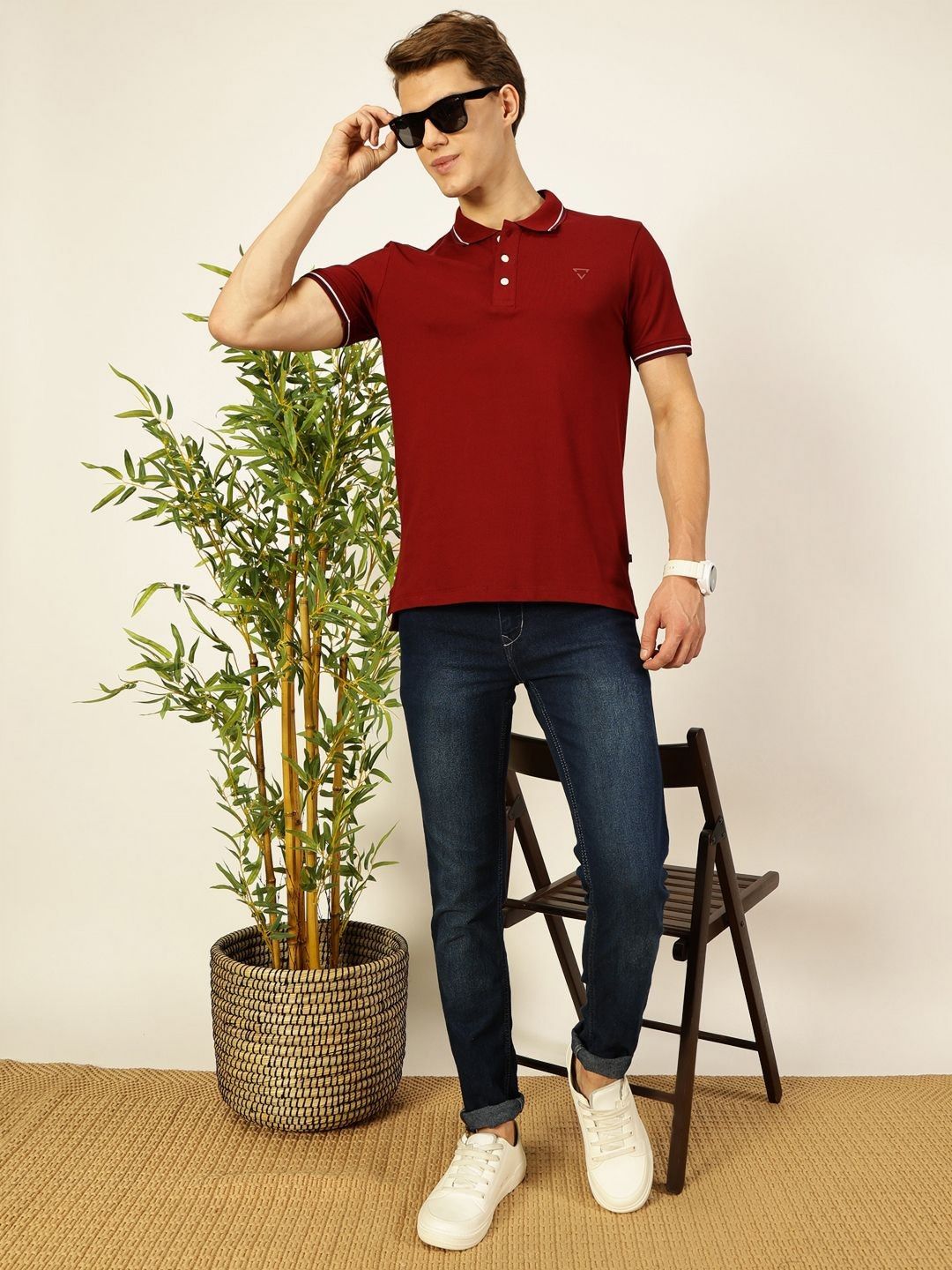 Thomas Scott Men Solid Polo Collar Cotton T-shirt