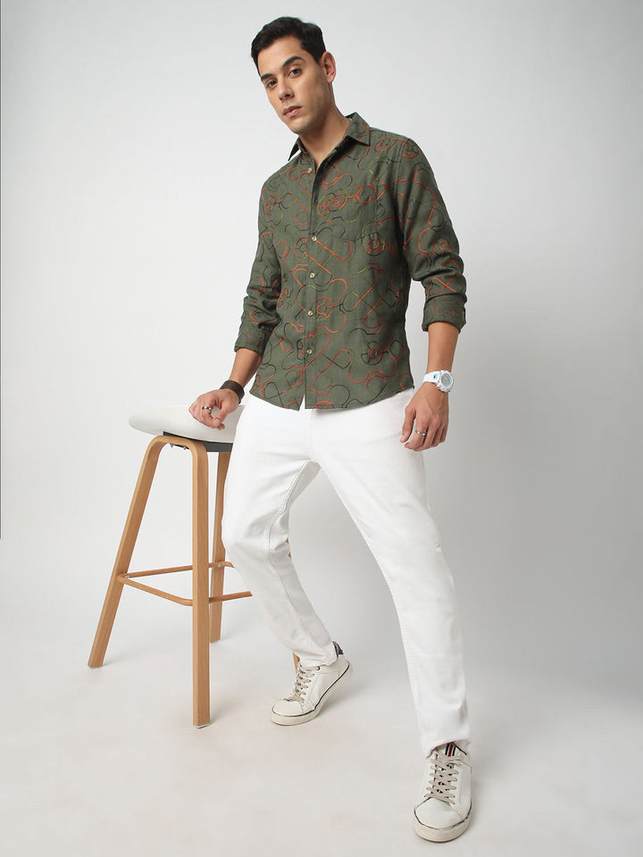 VASTRADO Men Classic Geometric Self Design Cotton Slim Fit Casual Shirt