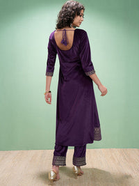 Vishudh Floral Yoke Design Zari Velvet A-Line Kurta With Trouser