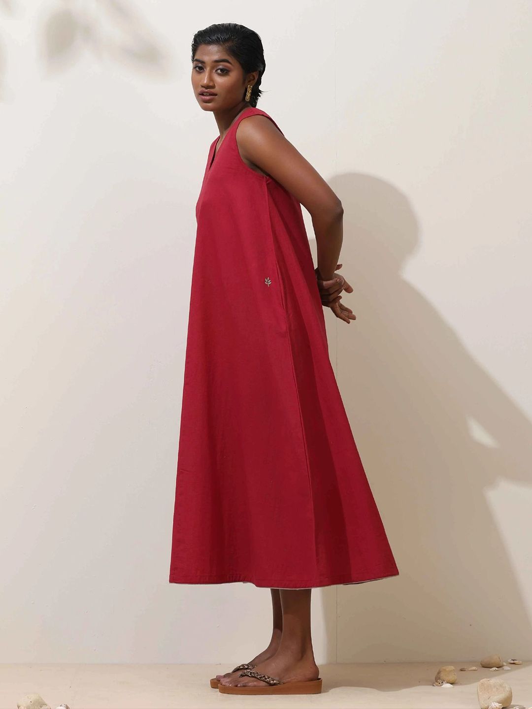 trueBrowns Women Maroon Cotton Dress