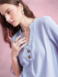 DressBerry Mandarin Collar Roll-Up Sleeves Longline Top