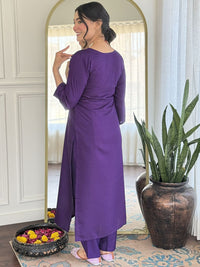 KALINI Floral Yoke Design Sequinned Pure Silk Straight Kurta With Trousers & Dupatta