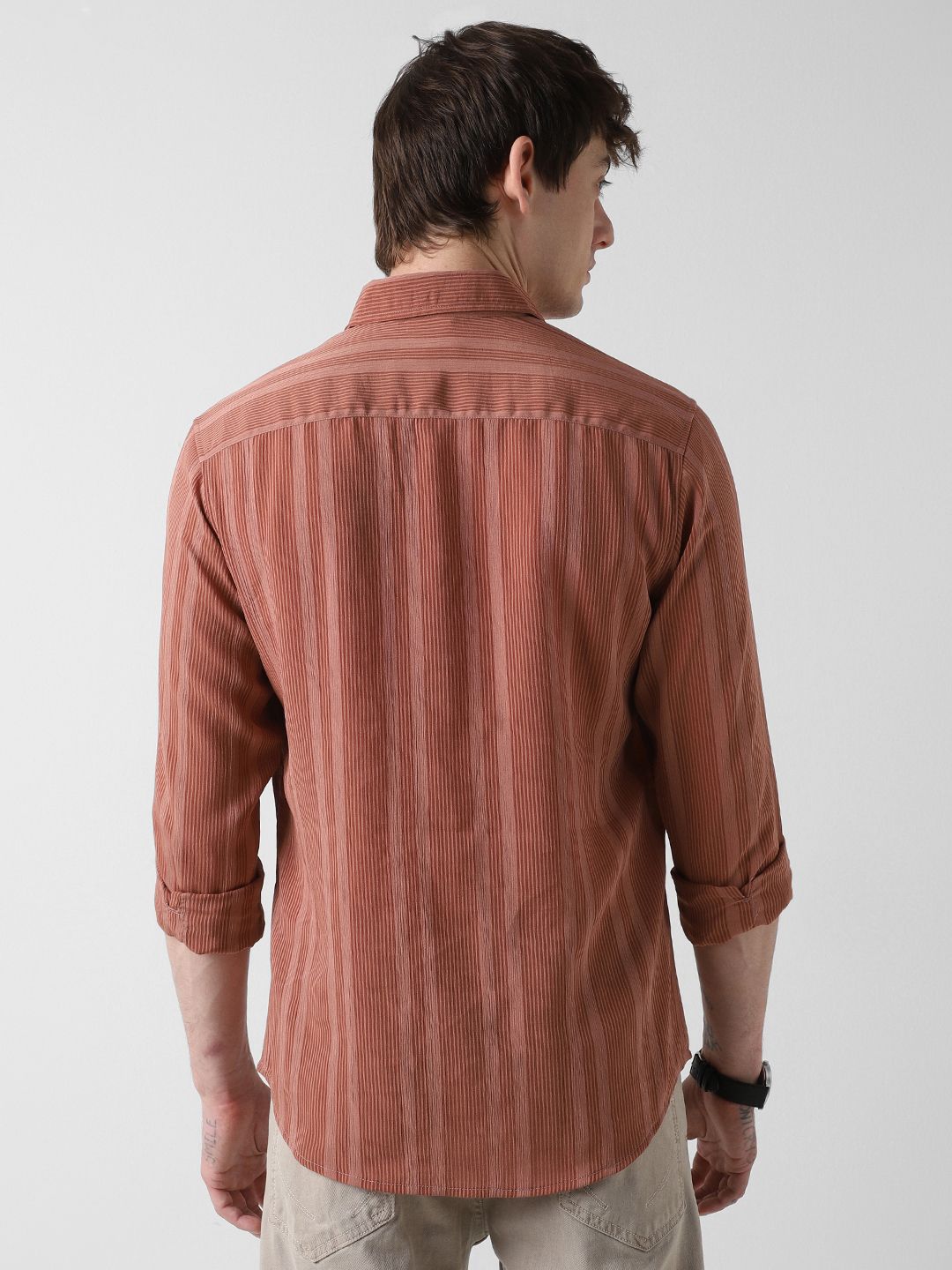 VASTRADO Men Classic Spread Collar Multi Striped Slim Fit Casual Shirt