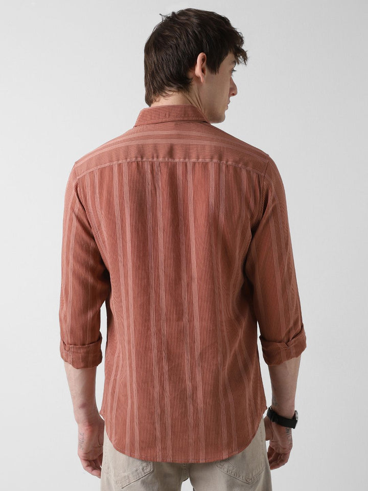 VASTRADO Men Classic Spread Collar Multi Striped Slim Fit Casual Shirt