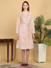 KLOTTHE Self Design Peach-Coloured Woollen Bath Robe With Belt