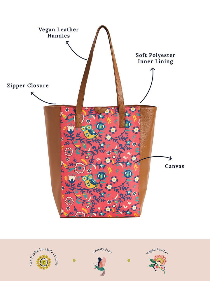 TEAL BY CHUMBAK Floral Printed Structured Tote Bag with Bow Detail
