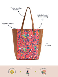 TEAL BY CHUMBAK Floral Printed Structured Tote Bag with Bow Detail
