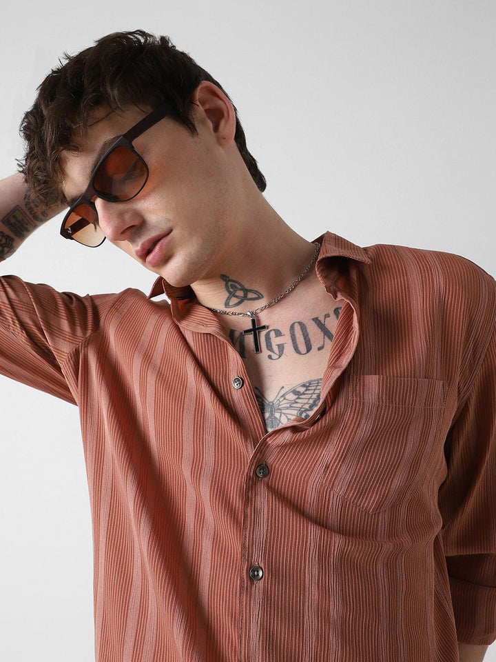 VASTRADO Men Classic Spread Collar Multi Striped Slim Fit Casual Shirt