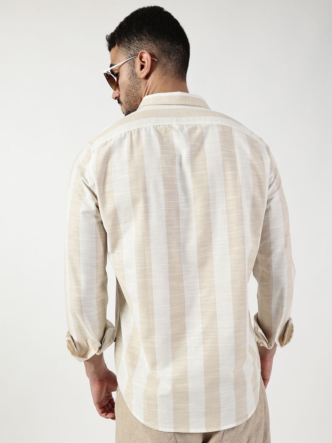 Thomas Scott Men Premium Spread Collar Vertical Striped Cotton Slim Fit Casual Shirt