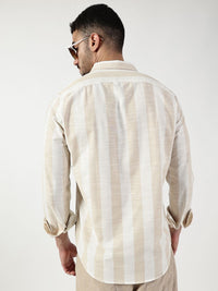 Thomas Scott Men Premium Spread Collar Vertical Striped Cotton Slim Fit Casual Shirt
