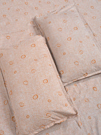 KLOTTHE Orange & Beige 300 TC Cotton Blend Fitted King Bedsheet with 2 Pillow Covers