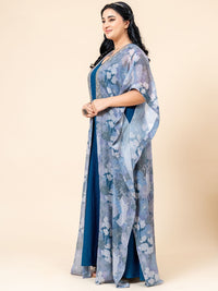 Mamicha Women Print Round Neck Kimono Sleeves Kaftan Maxi Dress