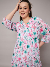 SASSAFRAS Women Plus Size Floral Print Georgette Midi Dress