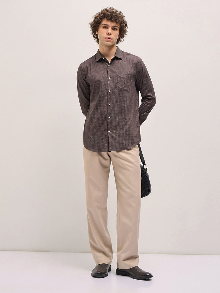 THE BEAR HOUSE Men Spread Collar Geometric Printed Cotton Tailored Fit Formal Shirt