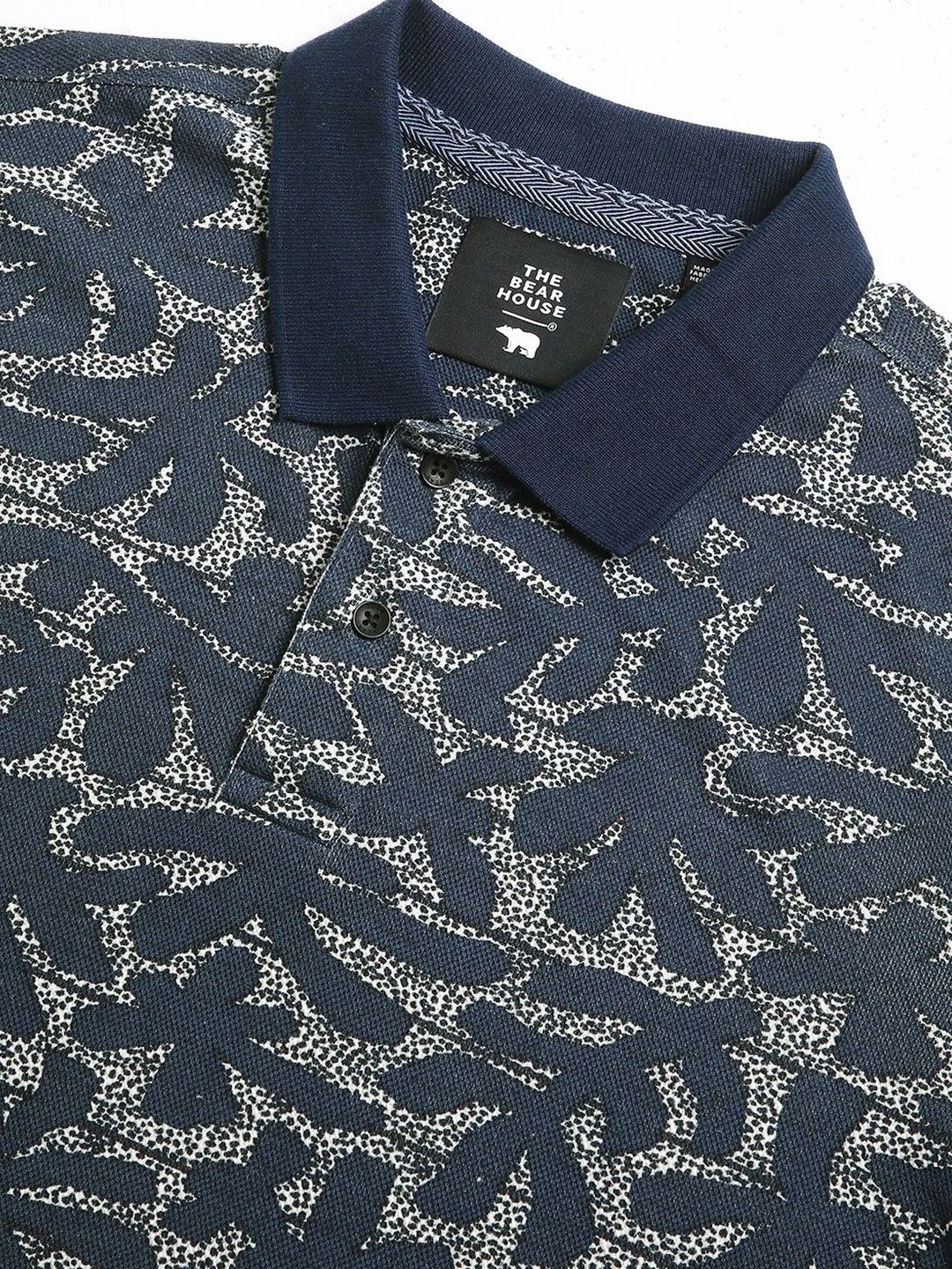 THE BEAR HOUSE Men Abstract Printed Slim Fit Cotton Polo T-shirt