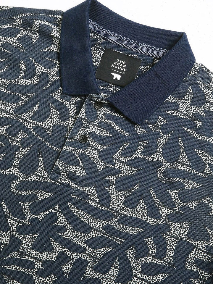 THE BEAR HOUSE Men Abstract Printed Slim Fit Cotton Polo T-shirt