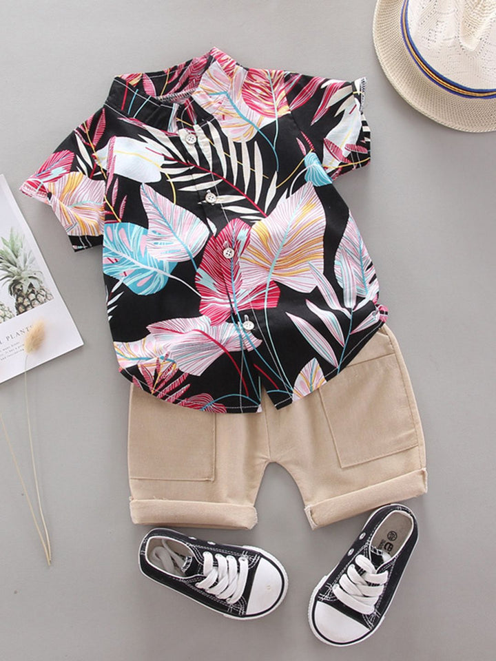 YK Boys Printed Shirt With Shorts Clothing Set