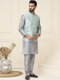 SOJANYA Mandarin Collar Silk Cotton Straight Kurta dengan jaket Churidar & Nehru