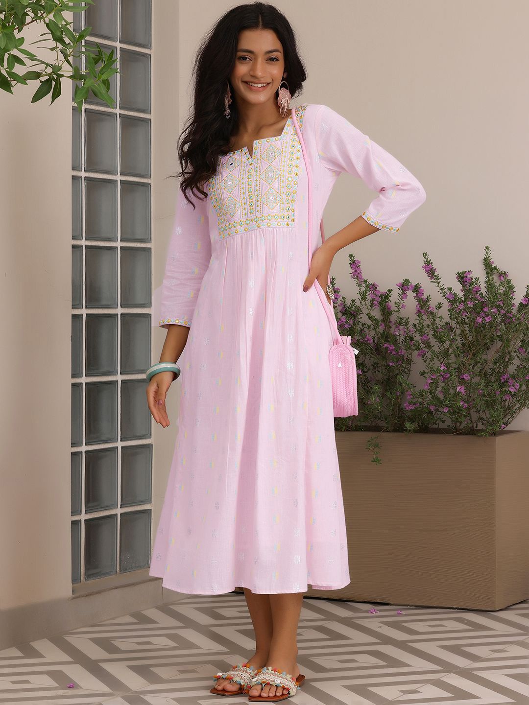 Libas Embroidered A-Line Midi Dress