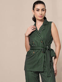 SASSAFRAS worklyf Vertical Striped Sleeveless Double Breasted Front Tie Up Blazer