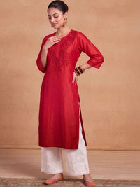 House of Chikankari Women Embroidered Thread Work Chanderi Silk Kurta