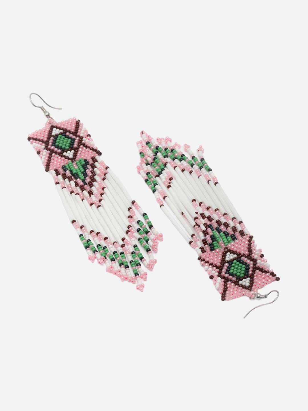 Anouk Pink Silver-Plated Beaded Contemporary Drop Earrings