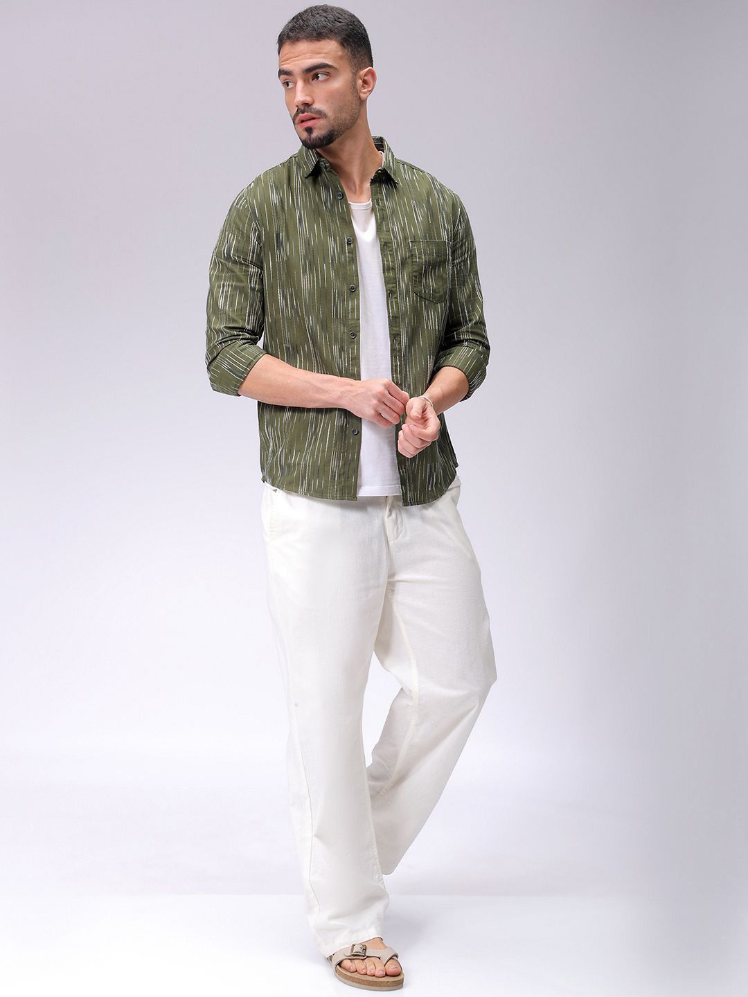 The Indian Garage Co Men Slim Fit Multi Stripes Opaque Striped Casual Shirt