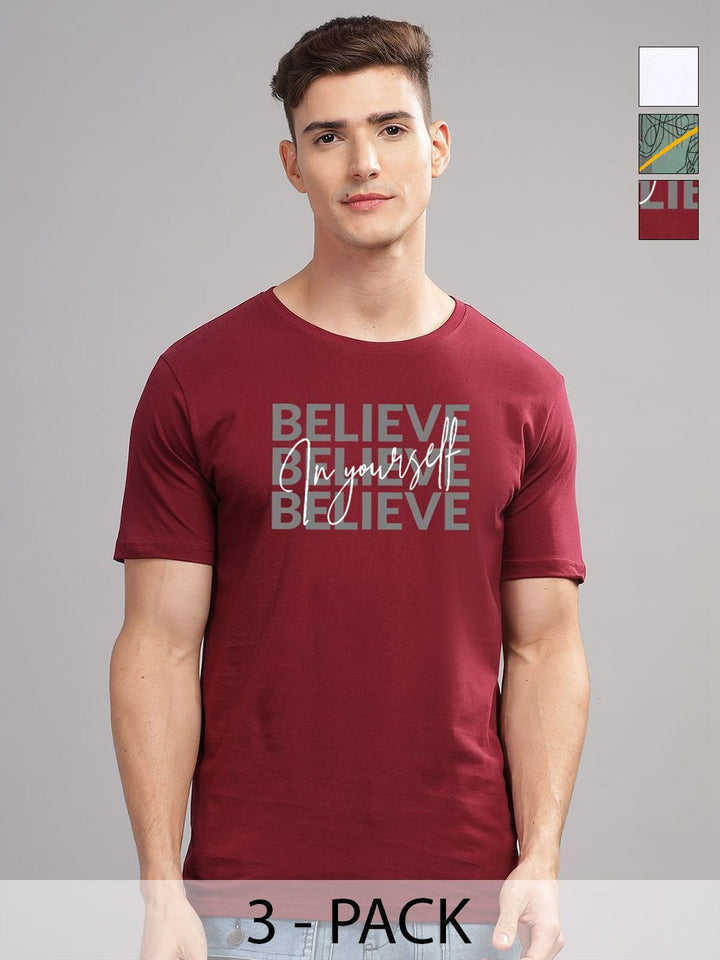 ADRO Pack of 3 Men Graphic Printed T-shirt
