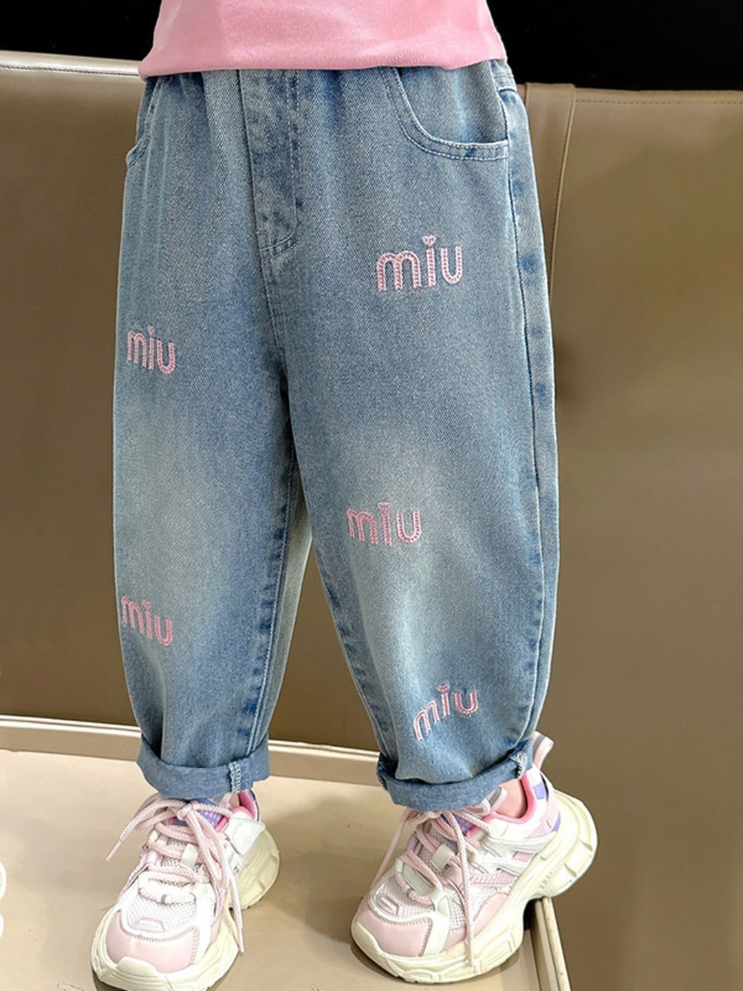 YK Girls Comfort Relaxed Fit High-Rise Light Fade Embellished Stretchable Jeans