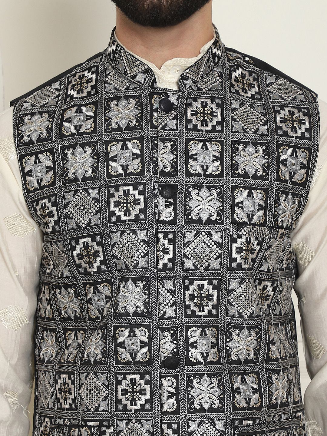 SOJANYA LUXE Jaket Nehru Kolar Mandarin Sulam Lelaki