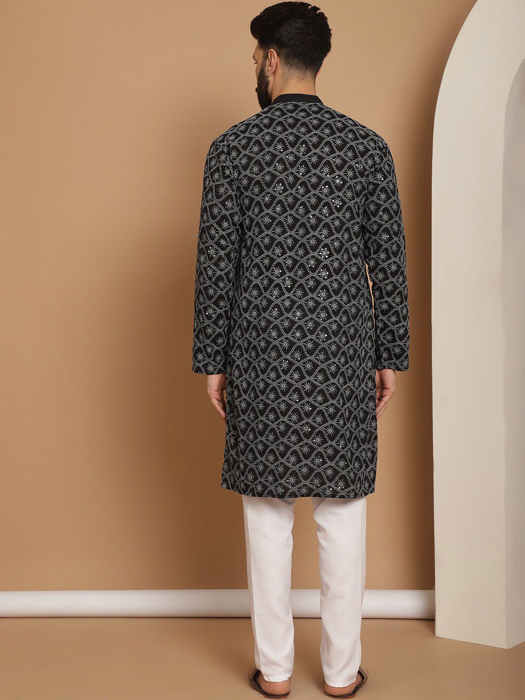 Anouk Ethnic Motifs Mandarin Collar Long Sleeves Pure Cotton Kurta Set
