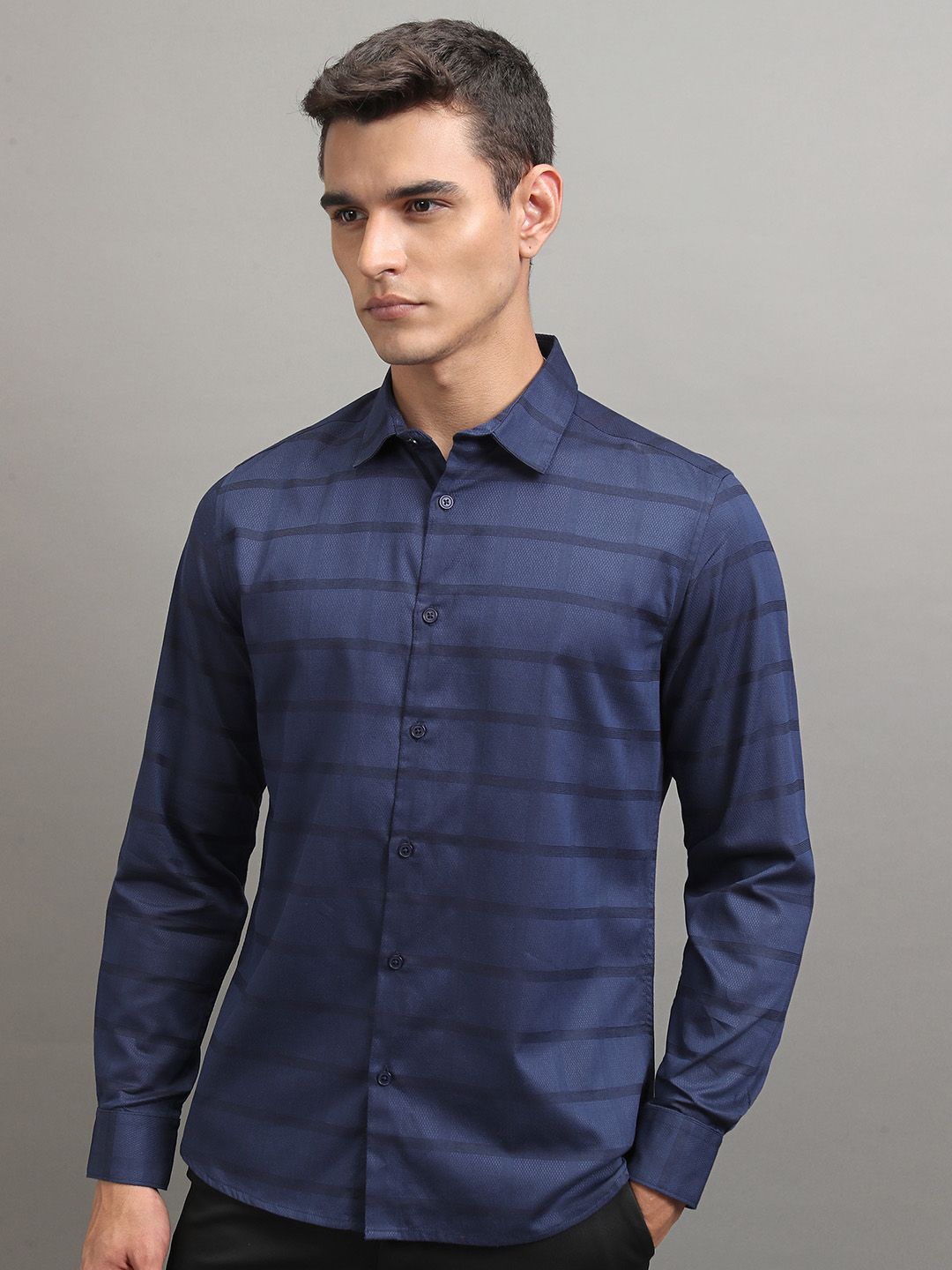 Highlander Men Dobby Textured Solid Mui Occasion Shirt
