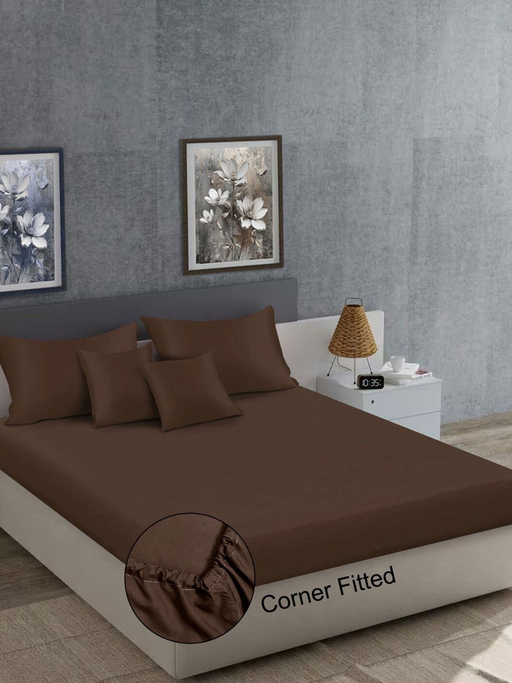 Myntra Elegant Homes Brown 400 TC Bedsheet with 4 Pillow Covers