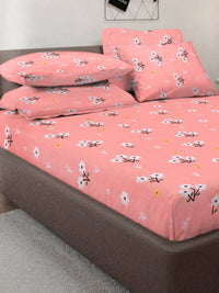 Myntra Elegant Homes Orange & White Floral Printed Dilengkapi 300 TC King Bedsheet dengan 4 Sarung Bantal