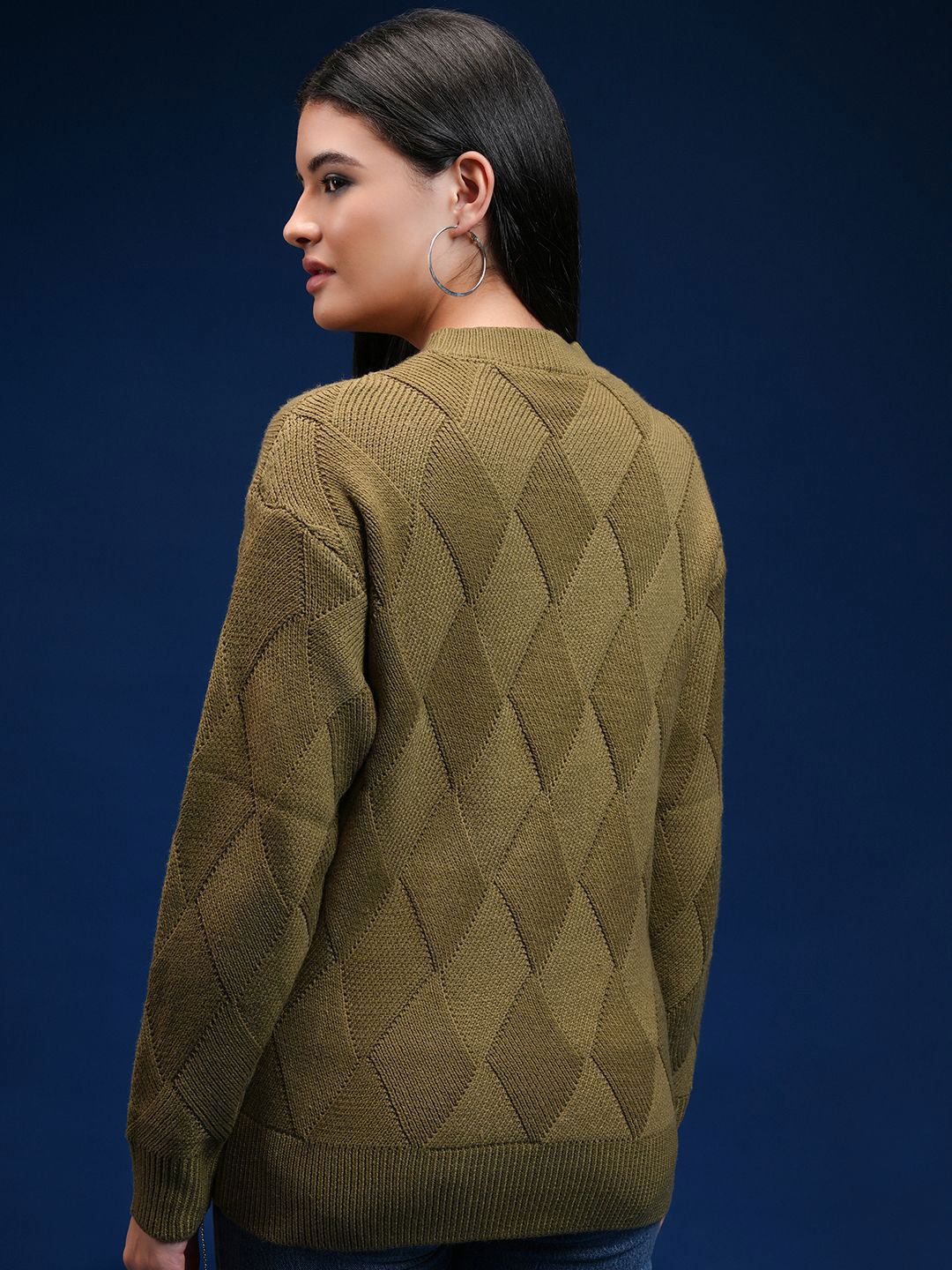 Tokyo Talkies Women Geometric Self Design Pullover